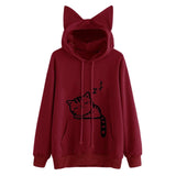 Harajuku Women Hoodies Sweatshirt Kawaii Pink Winter Cat Pattern Long Sleeve Moletom Hooded Sweatshirts Ear Hooed Mujer 2017