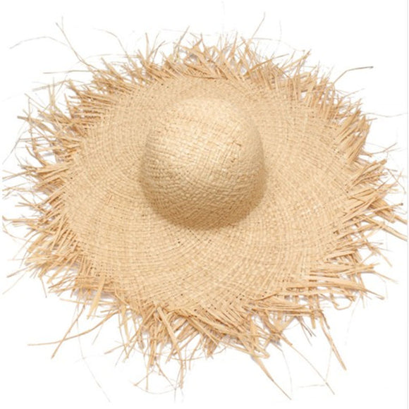 Natural Large Wide Brim Raffia Straw Hats Woven Circle Fringe Beach Cap Summer Hollow Out Big Straw Hat A1