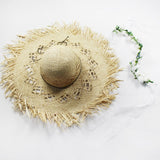 Natural Large Wide Brim Raffia Straw Hats Woven Circle Fringe Beach Cap Summer Hollow Out Big Straw Hat A1