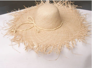 Natural Large Wide Brim Raffia Straw Hats Woven Circle Fringe Beach Cap Summer Hollow Out Big Straw Hat A1