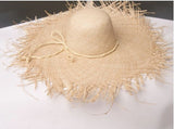 Natural Large Wide Brim Raffia Straw Hats Woven Circle Fringe Beach Cap Summer Hollow Out Big Straw Hat A1