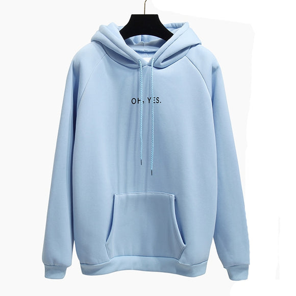 2017 Fsdhion Autumn Winter Fleece Oh Yes Letter Harajuku Print Pullover Thick Loose Women Hoodies Sweatshirts Female Casual Coat