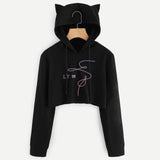 BTS Album Love Yourself Tear Fake Love Kpop Long Sleeve Cropped Hoodies Sweatshirt Women Cat Hooded Pullover Crop Tops Clothes