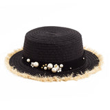 Daisy Flower Leather Buckle Rivet Fringed Brim Flat Top Straw Hat Summer Spring women Trip Caps Leisure Beach Sun Hats