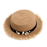 Daisy Flower Leather Buckle Rivet Fringed Brim Flat Top Straw Hat Summer Spring women Trip Caps Leisure Beach Sun Hats