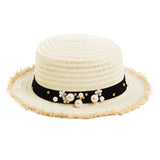 Daisy Flower Leather Buckle Rivet Fringed Brim Flat Top Straw Hat Summer Spring women Trip Caps Leisure Beach Sun Hats