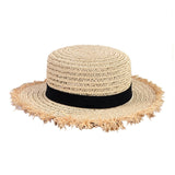 Daisy Flower Leather Buckle Rivet Fringed Brim Flat Top Straw Hat Summer Spring women Trip Caps Leisure Beach Sun Hats
