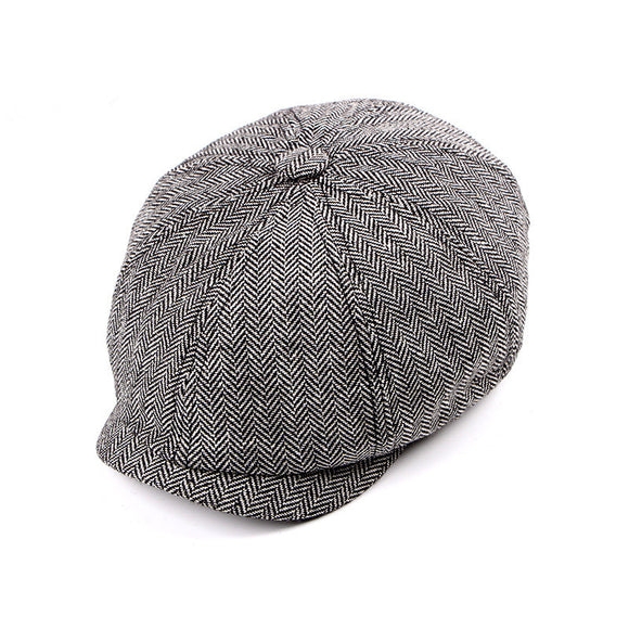 2018 New Newsboy Cap Beret Hat Men Women  Hat Tweed Gatsby Octagonal Black White Herringbone Vintage Ivy Hats