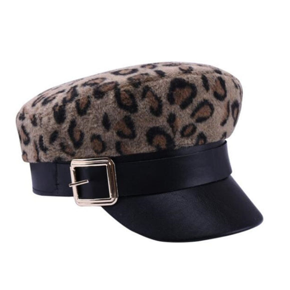 oZyc Winter Newsboy Hat Fashion Casual Woollen Beret Thick Warm Leopard Print Berets PU Leather Painter Caps Hats