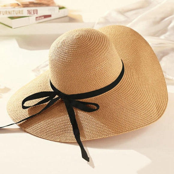DSQICOND2 2018 Hot Sale Round Top Raffia Wide Brim Straw Hats Summer Sun Hats for Women With Leisure Beach Hats Lady Flat Gorras