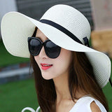 DSQICOND2 2018 Hot Sale Round Top Raffia Wide Brim Straw Hats Summer Sun Hats for Women With Leisure Beach Hats Lady Flat Gorras