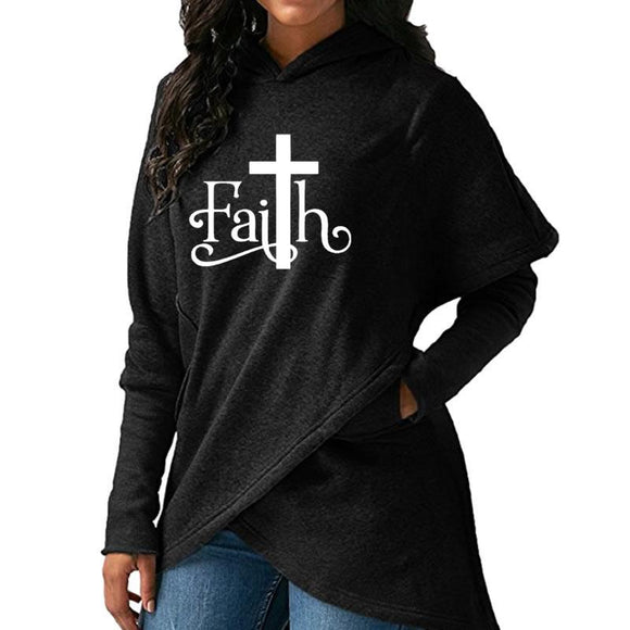 High Quality Large Size Dropshipping 2019 New Fashion Faith Print Sweatshirt Femmes Sweatshirts Hoodies Women Female Clothings