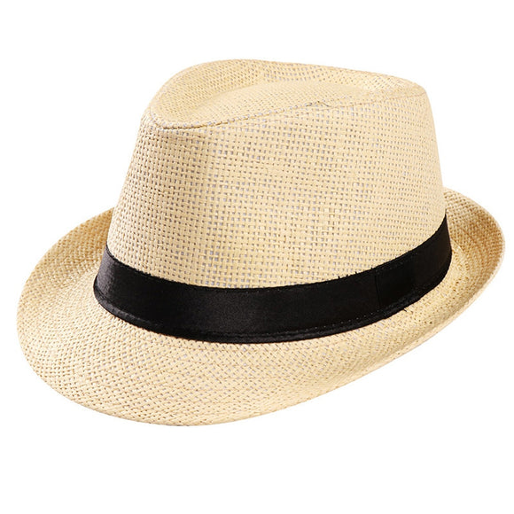 Unisex Trilby Gangster Cap Beach Sun Straw Hat Band Sunhat wholesale 9.14