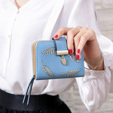 2018 design women's purse zipper Leather ladies wallet women luxury brand Small female wallet Hollow Leaves for credit cards