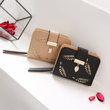2018 design women's purse zipper Leather ladies wallet women luxury brand Small female wallet Hollow Leaves for credit cards