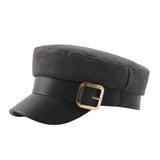 Metal Buckle Newboys Cap Solid Color Wool Flat Navy Hat Autumn Winter Warm Visor Military Hat Street Style Beret Caps