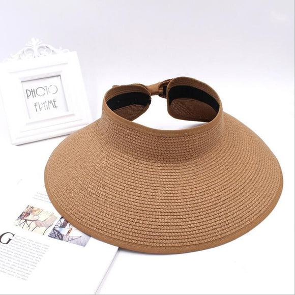 Seioum Sun Visor Beach Hats Women Visors Foldable Wide Brim Female Summer Sun Hat Women's Hats Summer Wide-brimmed Straw Hat